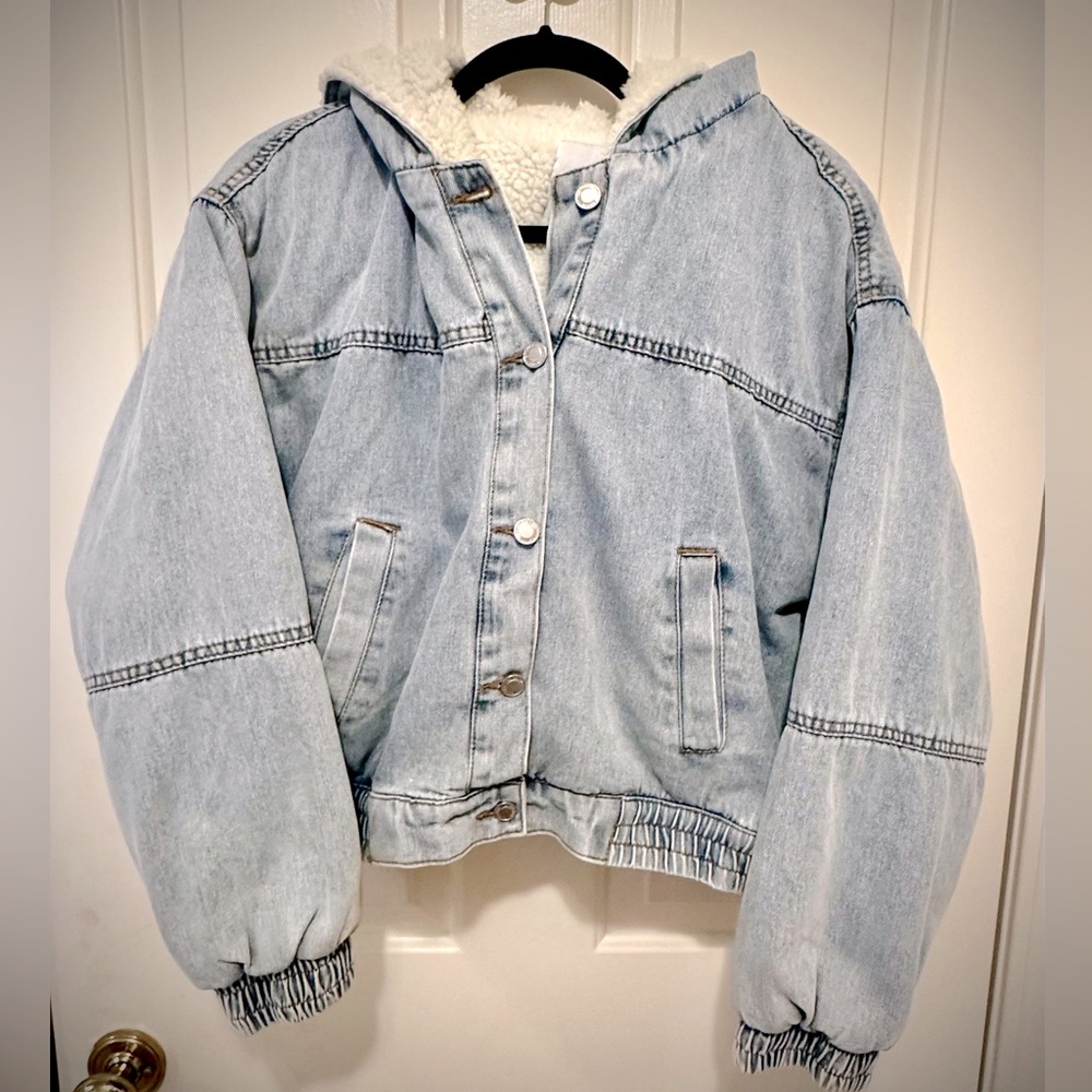 Shearling Lined Denim Jacket with Hood